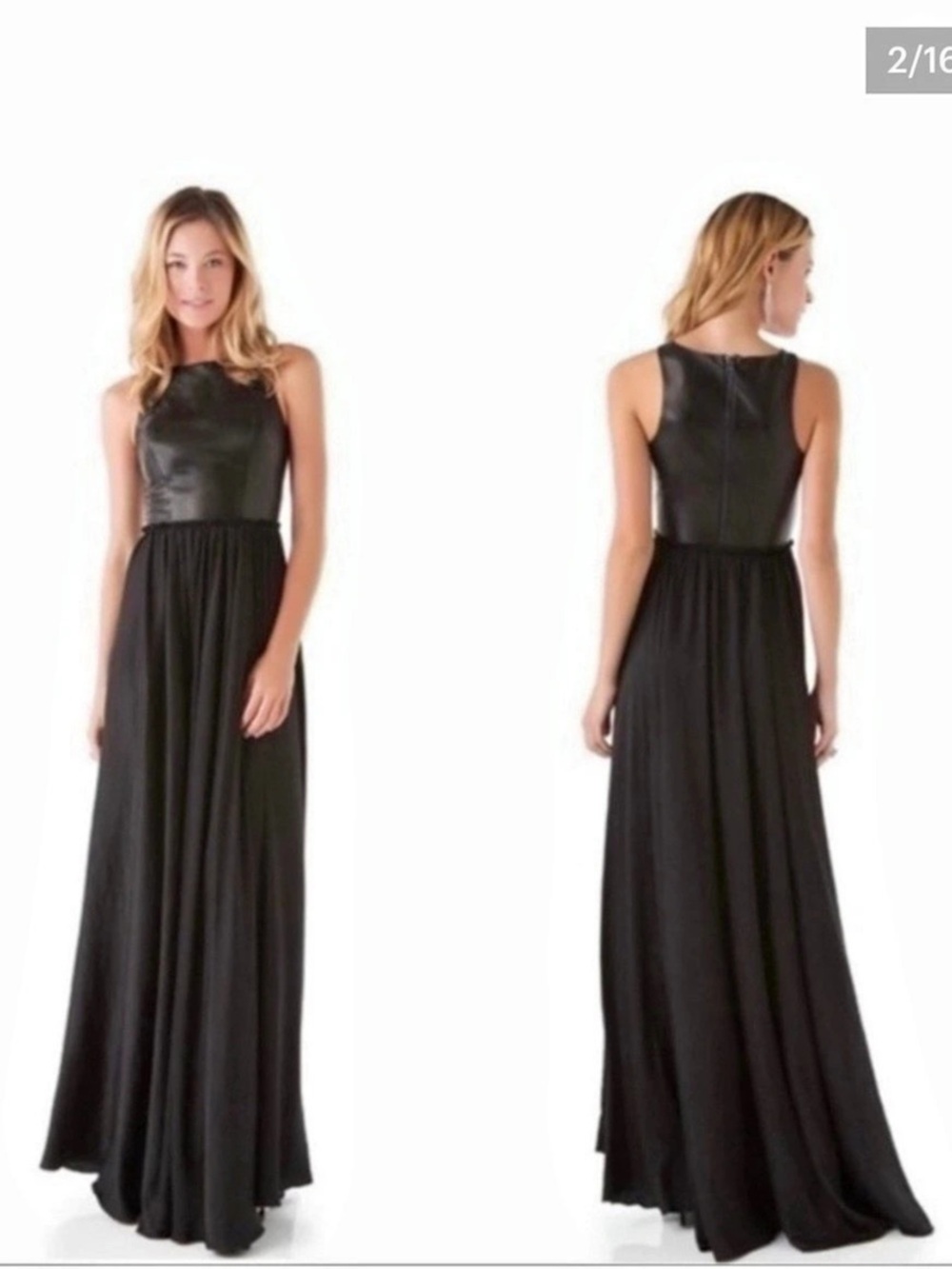 MARNA RO Black Leather Bodice Maxi Dress